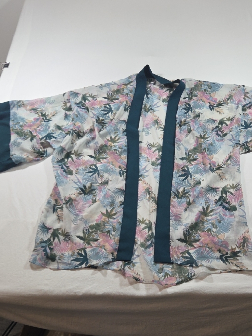 Xhilaration Teal Floral Tunic Top Kimono Swim Cover Up Long Sleeve XL/XXL - Picture 11 of 11